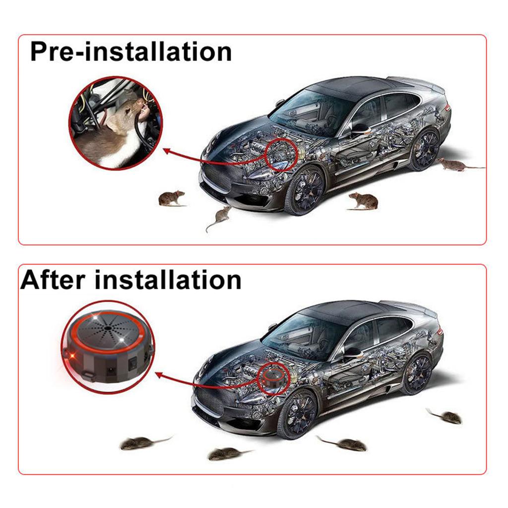 Ultrasonic Pest Repeller 12V Ultrasonic Animal Repellent Device for Car & Homes Effective Against Mice Rats & Squirrels
