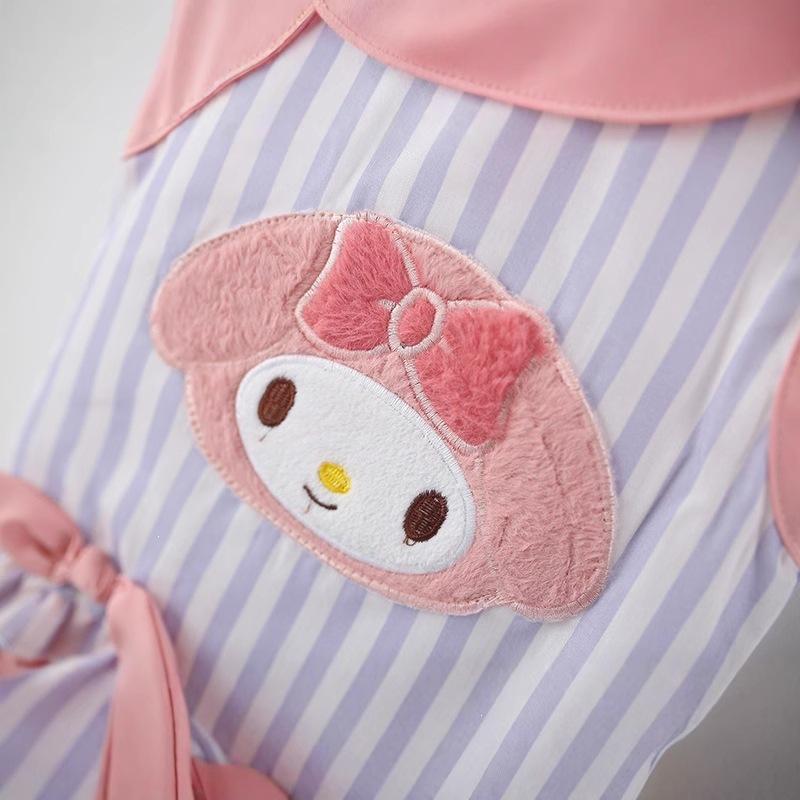 Girls Summer Striped Ruffle Dress with Cute Doll Print