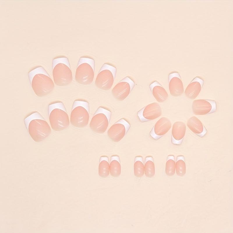 24pcs Glossy White French Tip Press On Nails - Full Cover Short Square False Nails for Women and Girls - Daily Wear