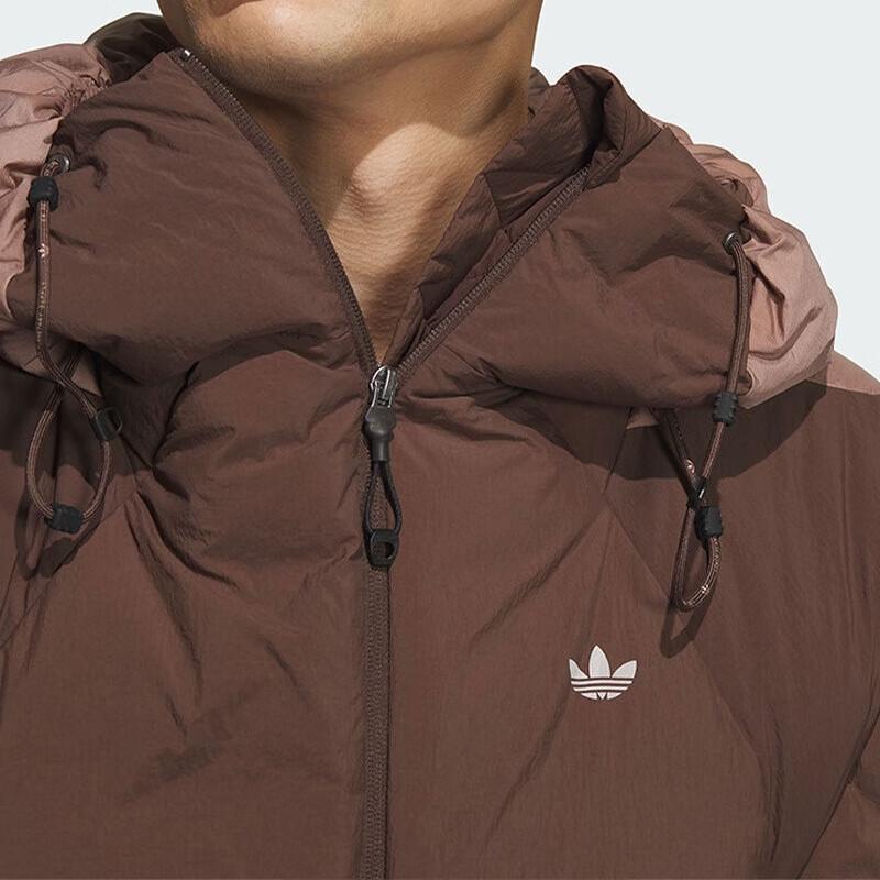 adidas Originals X Hamcus Collaboration FW23 Стеганая куртка-пуховик с цветными блоками и логотипом, завязками на шнурке, капюшоном, молнией, унисекс, верхняя одежда, коричневый цвет IX4344