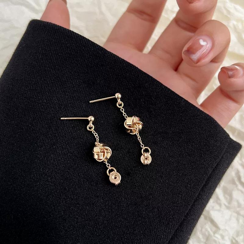 Крутые серьги-цепочки с узлом, готический стиль, позолоченные висячие серьги, зажимы для ушей, темные уличные женские украшения в стиле панк с пирсингом