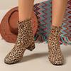 Fall New Booties Women's Paneled Rear Zipper Leopard Print Non-Slip Versatile Block Heel Non-Slip Kitten Heel Boots