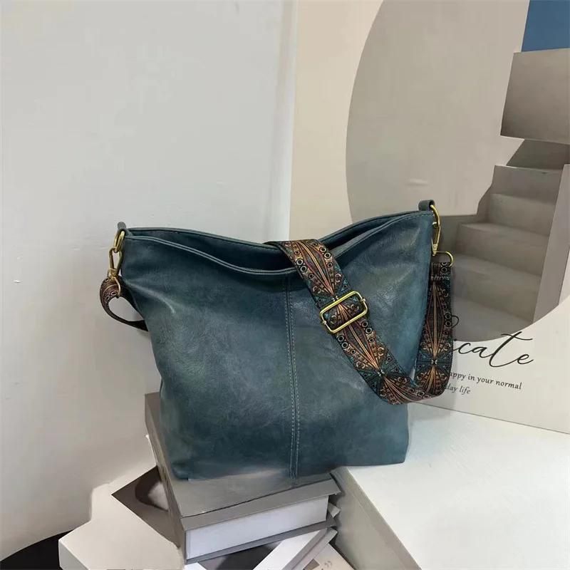 Винтажная однотонная женская модная сумка из искусственной кожи на ремне, простая сумка через плечо с широким ремешком