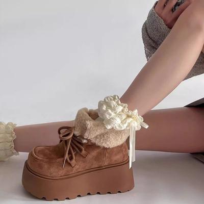 Меховые интегрированные простые зимние ботинки женские 2025 зима новые бархатные с высокой платформой интернет-знаменитость теплые универсальные хлопковые туфли