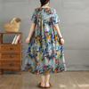 DIMANAF Women 2025 Summer Plus Size Vintage Floral Printing Dress Loose Casual Dress Basic Short Sleeve Long Dress