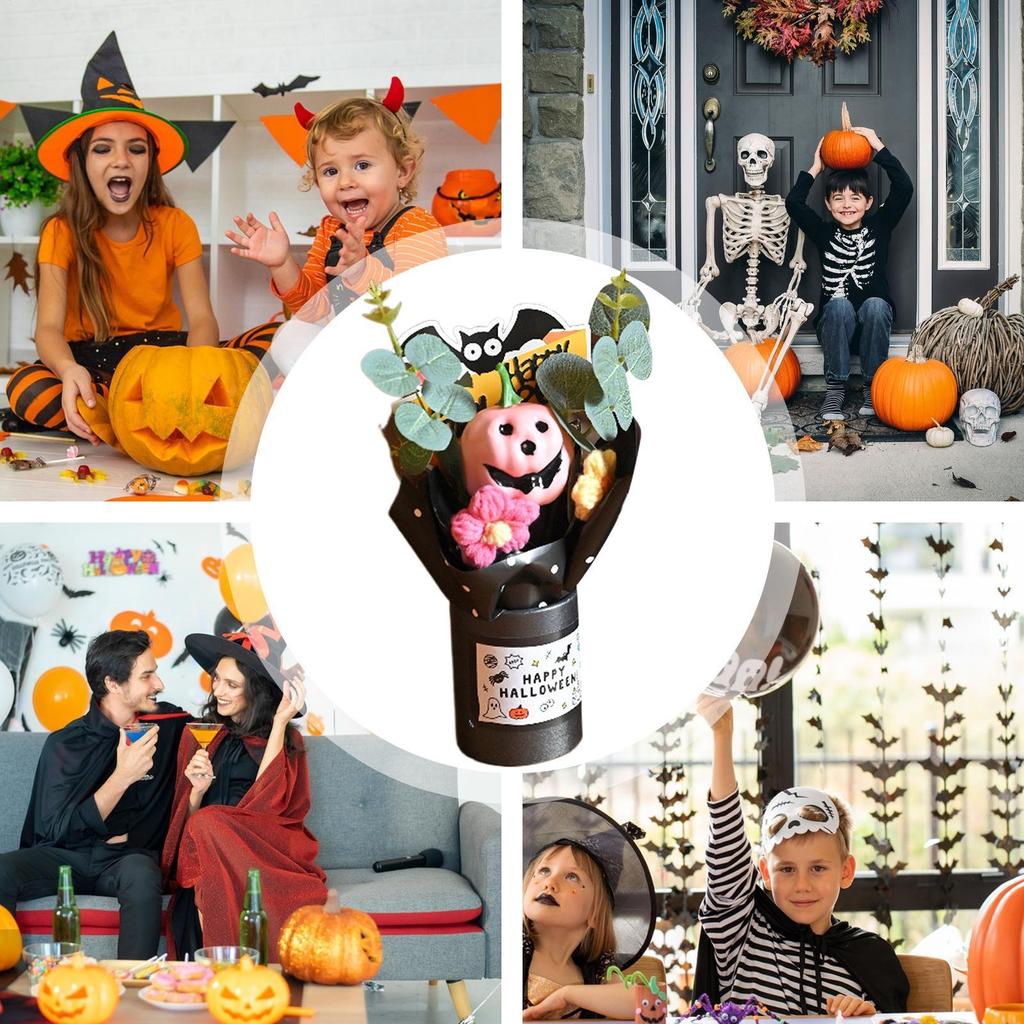 Halloween Bouquet Artificial Flowers Table Centerpiece Pumpkin Bouquet Artificial Flowers with Eucalyptus Leaves Indoor Table
