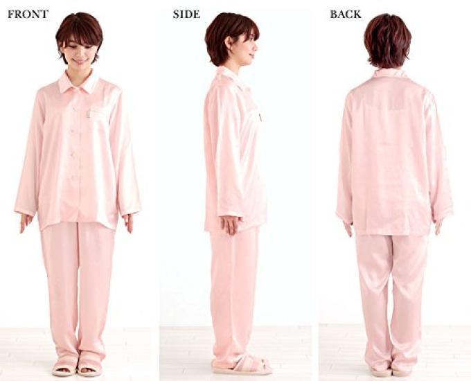 Amour Long Long Beige L [amour] Women's Pajamas, Silk, Plain, Sleeves, Pants,