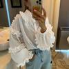Cotton Women's Court Lantern Sleeve Women's Shirt Casual Doll Collar Cotton White Blouse