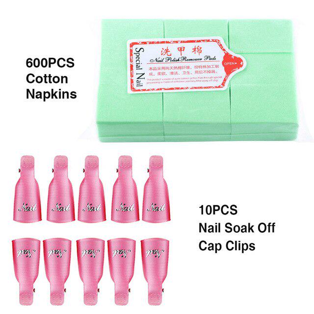 Nail Art Soak Off Cap Clips 600/900 шт. Cutton Pads Средство для снятия УФ-гель-лака Wrap Tool Жидкость для снятия лака Маникюрные инструменты