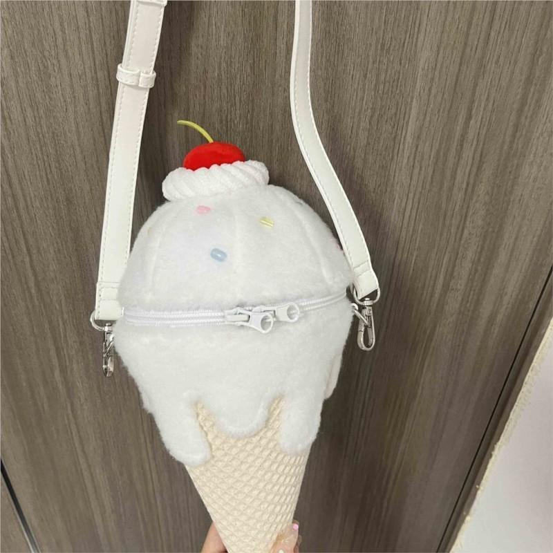 JIAERDI Japanese Kawaii Fluffy Ice Cream Shoulder Bag Women Lolita Sweet Cute Crossbody Purse Lightweight Ladies Petite Chic