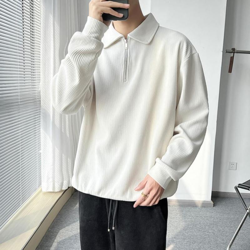 New Lapel Zipper Long Sleeve Pullover Men's POLO Shirt Trendy Men's Casual Fashion Ins Light Familiar Style Top