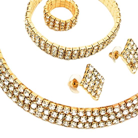 1 комплект, ожерелье, браслет, серьги, кольцо, геометрические стразы, ювелирные изделия, блестящий комплект ювелирных изделий для свадьбы
