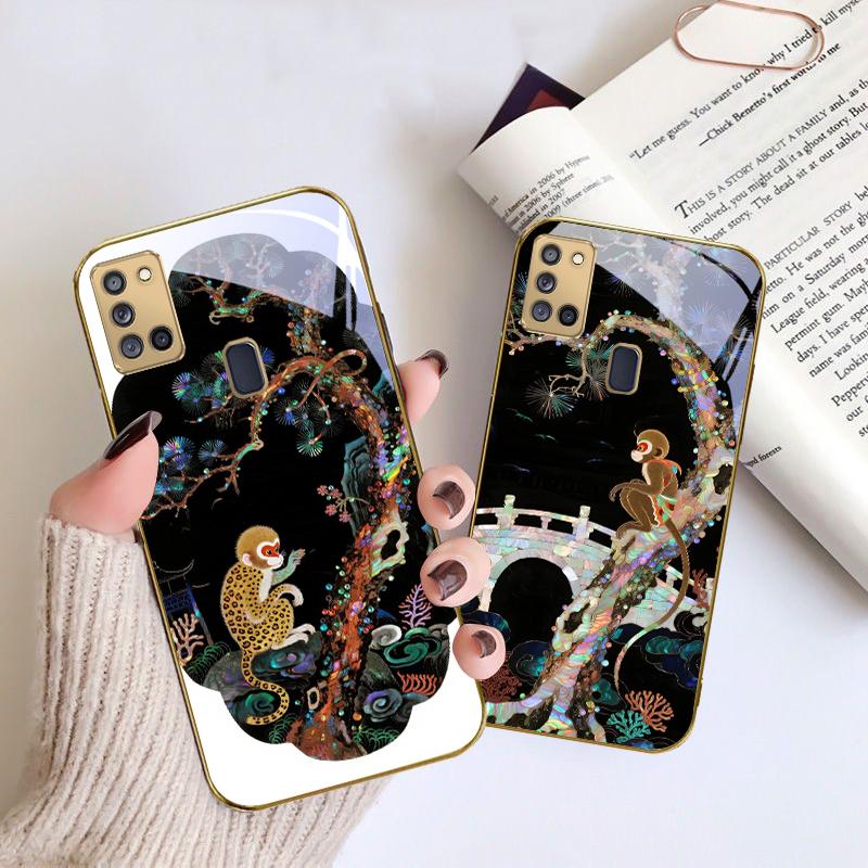 Фантастическая Радужная Сосна Для Samsung A 31 32 A33 A34 35 14 A15 13 A16 25 26 50 52 53 54 55 56 70 71 72 73 Золотой стеклянный чехол для телефона