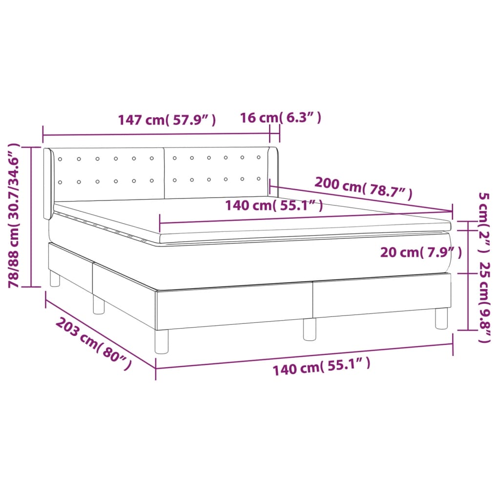 Vidaxl Континентальная кровать с матрасом, цвет тауп, ткань, 140x200 см