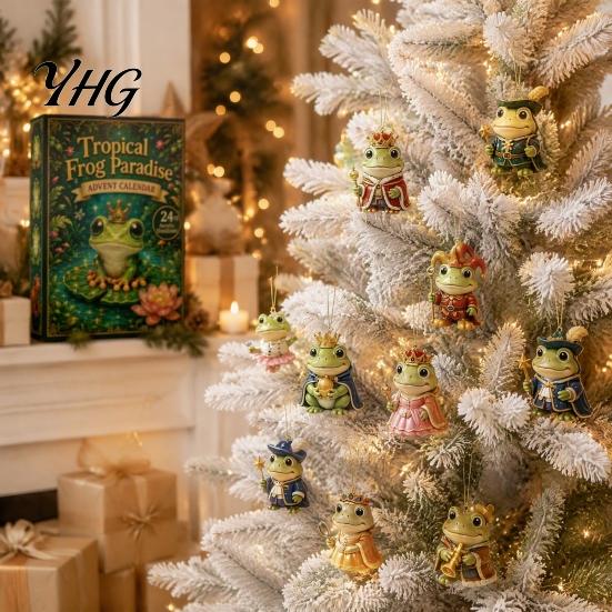 Acrylic Frog Collection Advent Calendar 2026, 24 Days Christmas Countdown with Pcs 2D Themed Ornaments Ornaments, Cute Hanging Pendants for