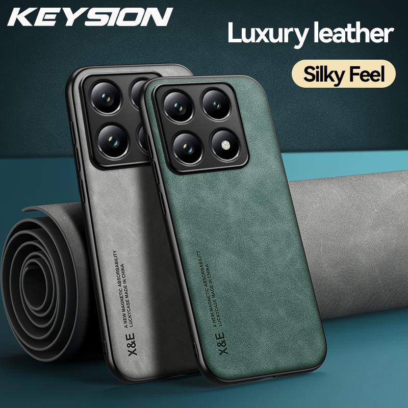 KEYSION Luxury Retro Leather Case for Xiaomi 14T Pro 5G 14T 5G Soft Silicone+PC Shockproof Phone Back Cover for Redmi K70 Ultra