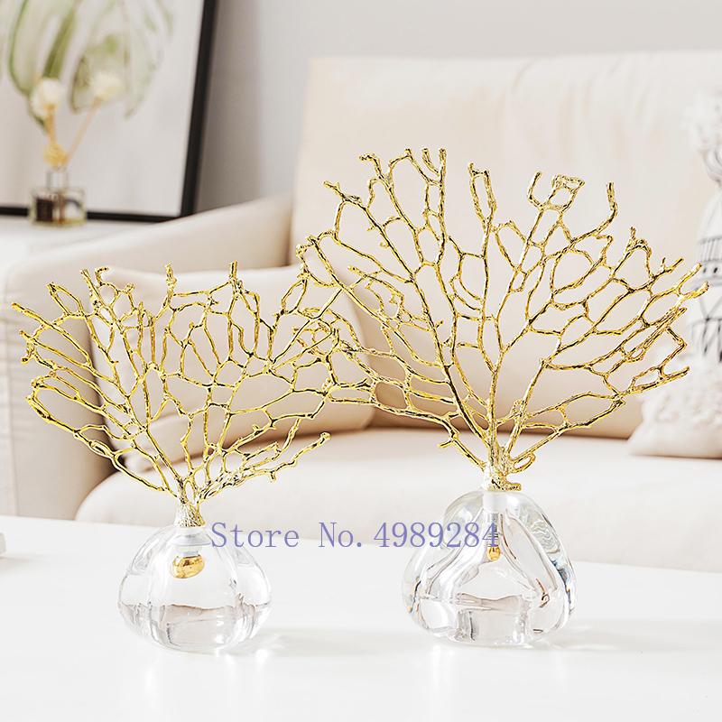 Creativity Crystal Metal Golden Coral Handmade Handicraft Furnishings Modern Home Decoration Accessories Christmas Decorations