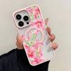 Прозрачный магнитный чехол для телефона с узором из розовых лилий для iPhone 17 16 15 14 13 12 Pro Max Plus 11 17Air 17E 16E Прозрачная крышка