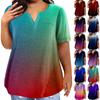 Fashion Plus Size Women's Casual Short Sleeve Round Neck Gradient Print T-shirt With Pockets