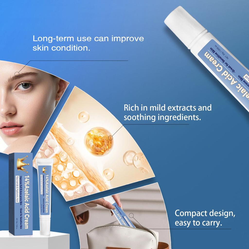 Направленное воздействие на акне, осветление цвета лица, балансировка уровня жирности, глубокое увлажнение, крем с азелаиновой кислотой