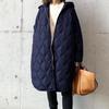 Women's Vintage Hooded Down Coats Elegant Diamond Plaid Long Warm Down Jackets Long Sleeve Zippers Padded Jacket Overcoat