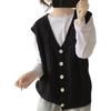 [J.STORE] вязаный жилет кабельной вязки повседневный Свободный, скрывающий фигуру Для весны Красивый весенне-осенний Для школы V-образный вырез женский черный