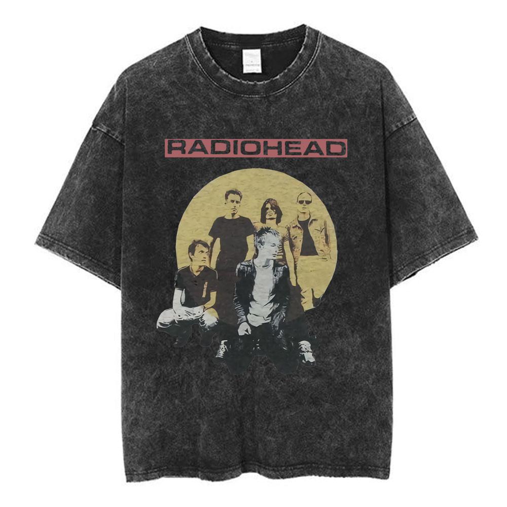 Radiohead Rock Band Washed Cotton T Shirt Men Women Hip Hop Music Tee Fashion Short Sleeve Tshirt Summer Oversized T-shirts Tops