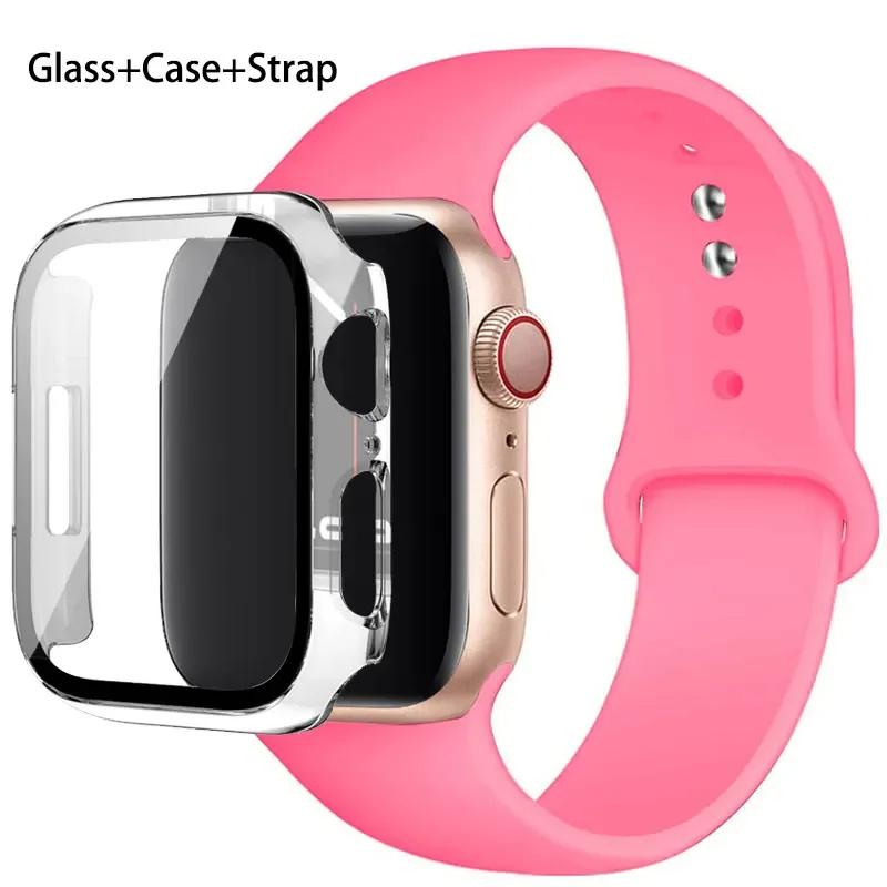 Стекло+корпус+ремешок для Apple Watch band 44 мм 45 мм 42 мм 41 мм 40 мм 38 мм Силиконовый ремешок для часов браслет iWatch series 8 9 7 6 5 4 3 SE