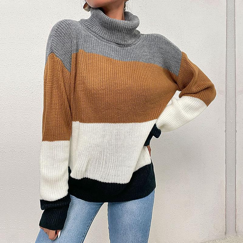 YYFS Женские модные повседневные осенне-зимние свободные свитера с длинным рукавом и высоким воротом