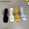 Fashion SUOJIALUN 2025 Summer New Brand Women Sandal Shoes Fashion Narrow Band Gladiator Shoes Thin High Heel Outdor Dress Pumps