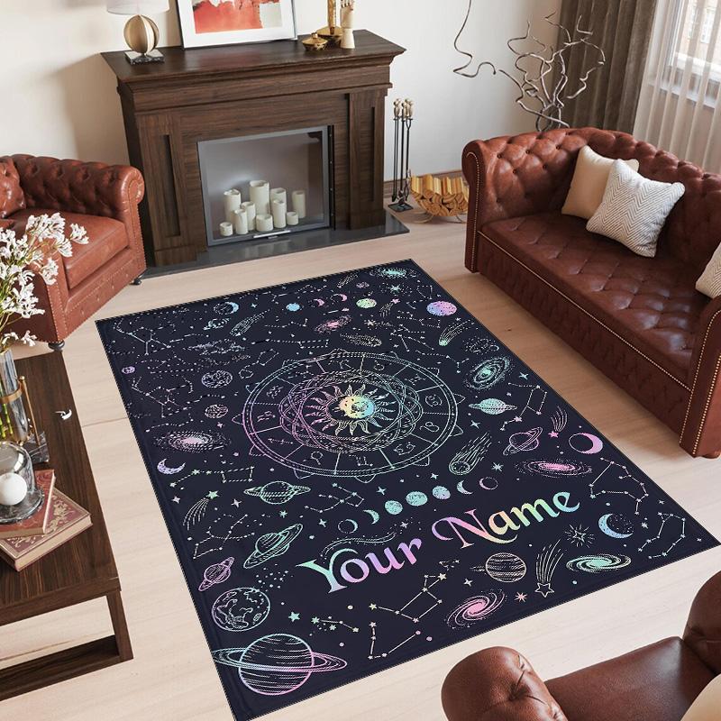Cosmic Theme Crystal Velvet Floor Rug Personalized Custom Name Text Warm Carpet Home Decoration