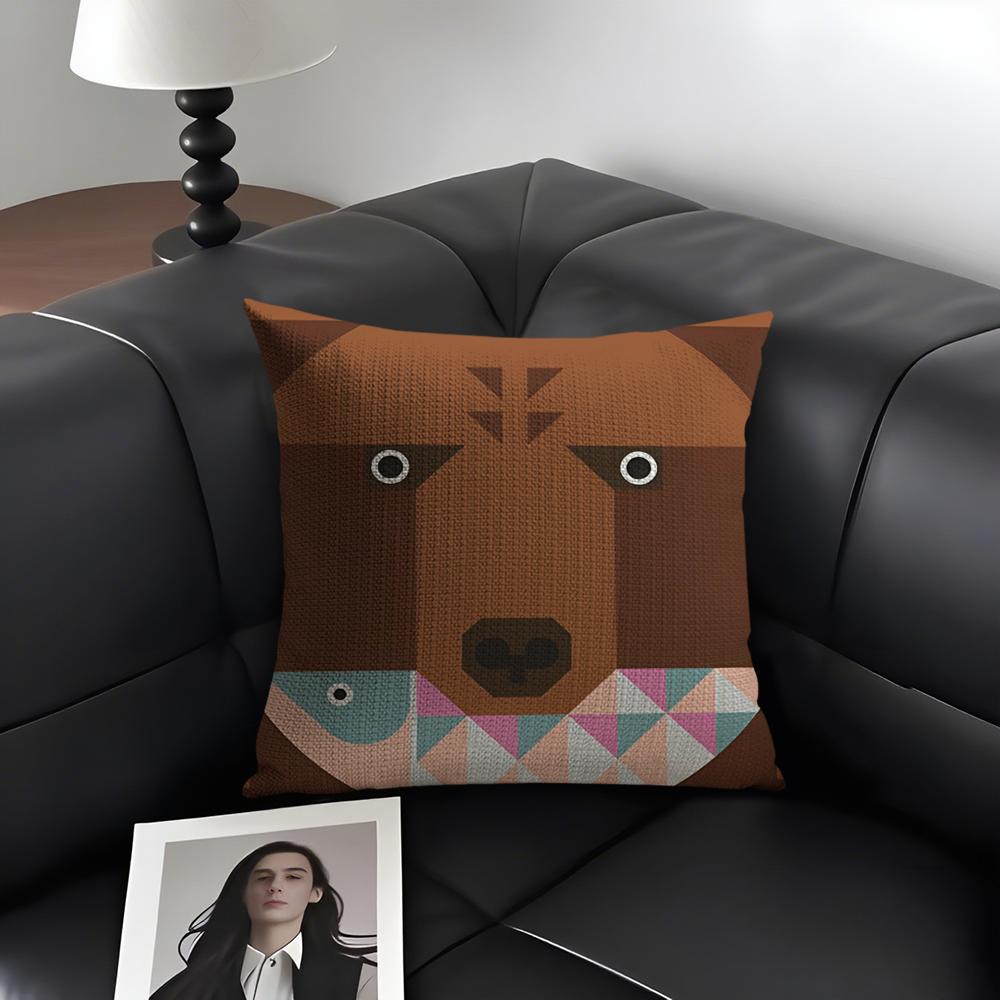 Simple Animal Anime Art Cushion Cover Natural Linen Organic Fabric DoubleSided Printing Sofa Home Decor Gift Pillow Case