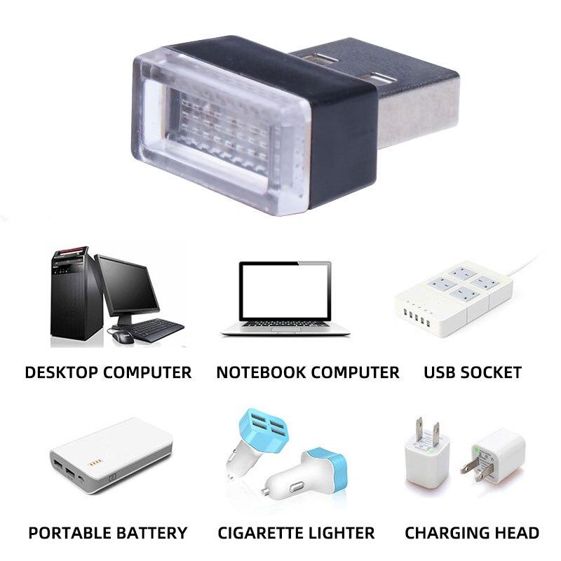 4x Автомобильные мини USB светодиодные атмосферные огни Декоративная лампа Синий и красный Фиолетовый Белый Внутренний Светильник Портативный ПК Plug