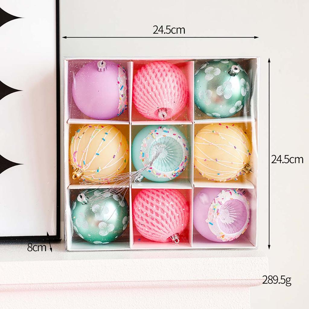 Festive Christmas Ornament Set:9 Vibrant, Decorative Balls for Your Tree - No Feathers, Plastic, Easy To Hang
