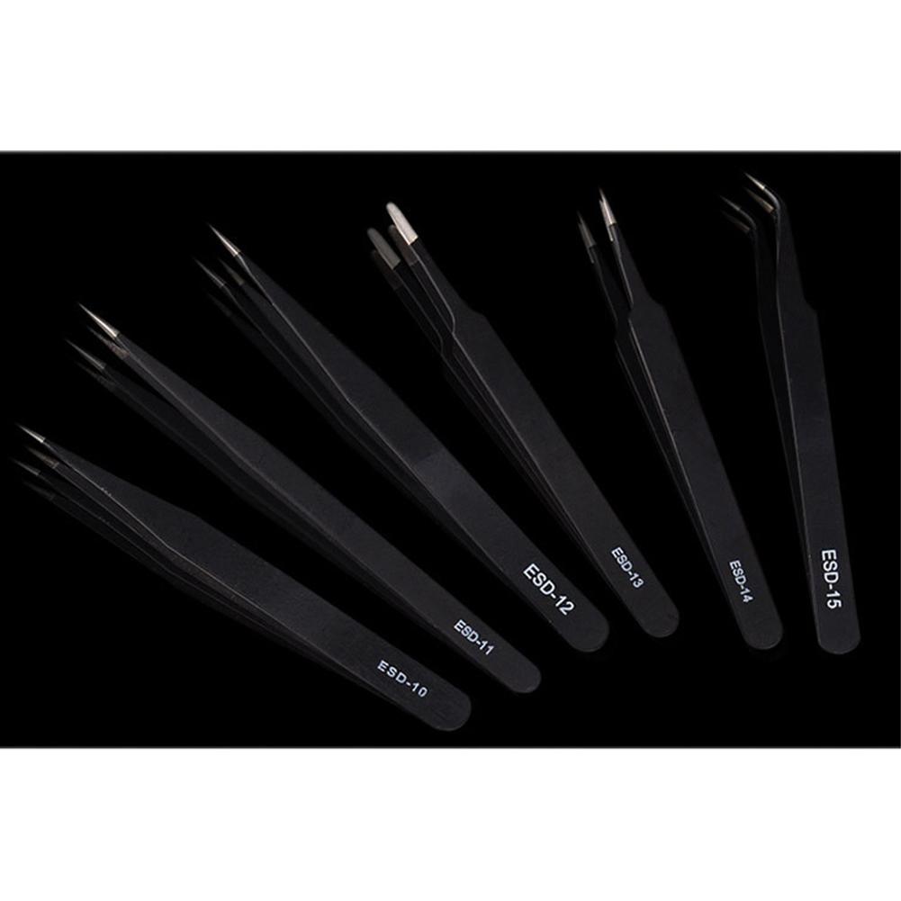 Safe Stainless Steel Anti-static ESD Tweezers Industrial Precision Pointed Elbow Curved Straight Tweezers