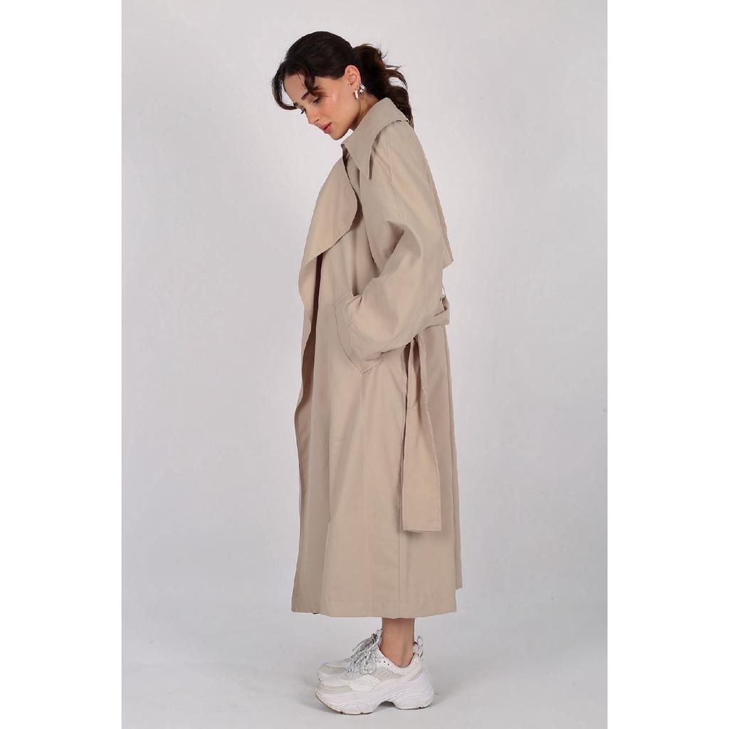 Women's Beige Belted Seasonal Trench Coat