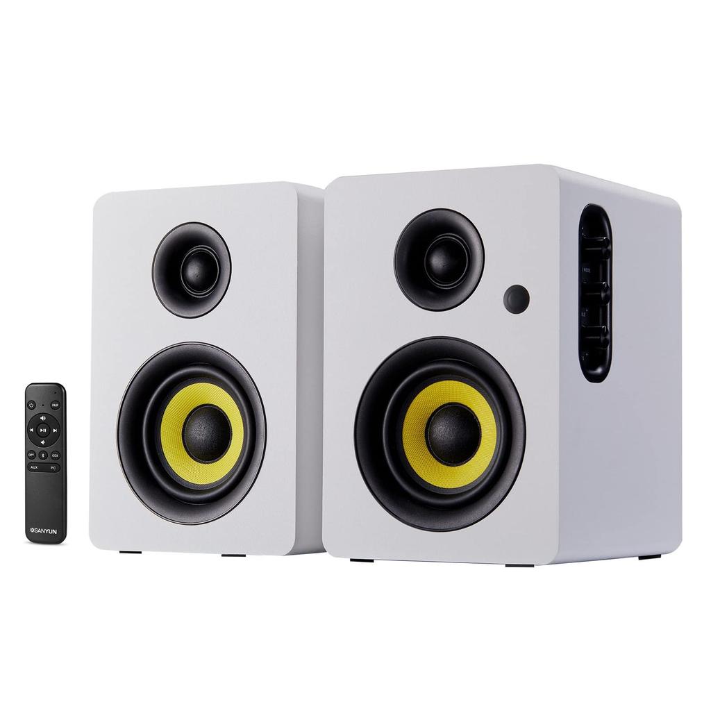 Sanyun SW206 80W Active Dual Mode Bookshelf Speakers with 4 Inch Recording Room Monitor and HiFi Optical Coaxial TRS Aux Bluetooth USB with 24 Bit