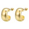 Vintage Gold Plated Chunky Dome Drop Earrings for Women Glossy Stainless Steel Thick Teardrop Earrings Dupes Lightweight Hoops