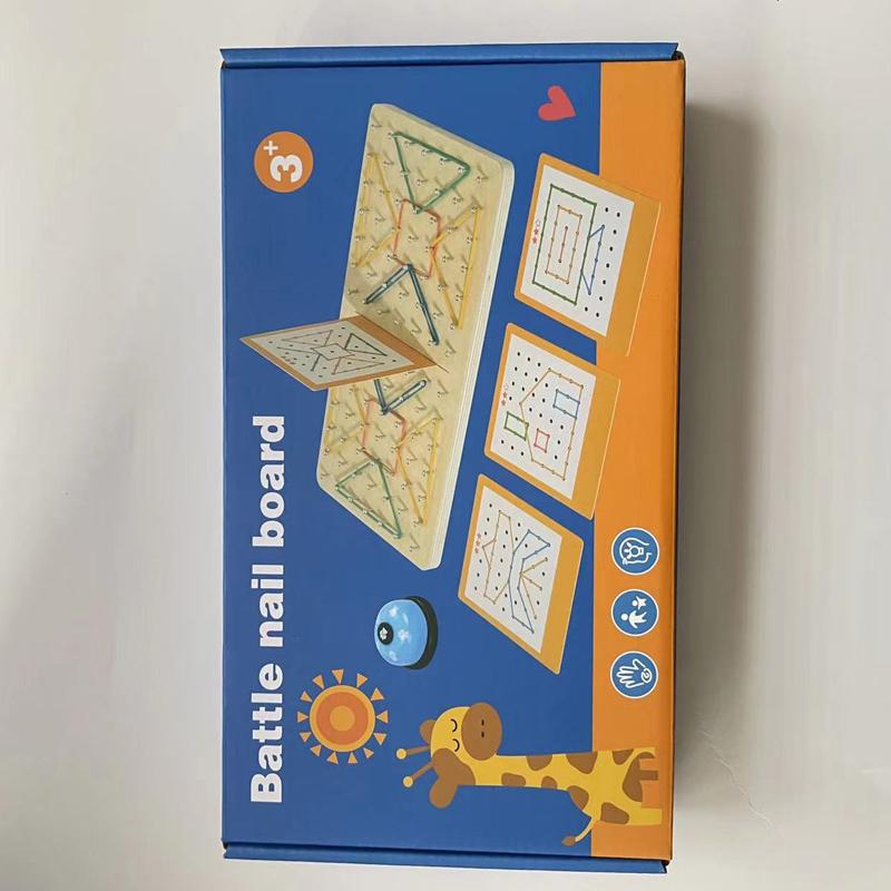 Wooden Geometry Puzzle Nail Board Two-player Battle Game Kids Graphics Geometric Toy for Children Montessori Early Education