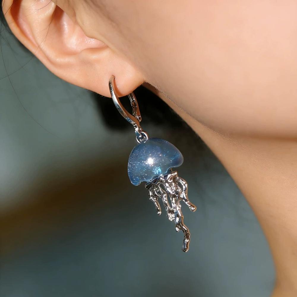 New Geometry Blue Jellyfish Pendant Earrings Necklace Women's Unique Trendy Fashion Sweet Personality Versatile Jewelry Gift