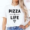 Женская футболка для любителей пиццы, ретро футболка с принтом 'Pizza Is Life' блочным текстом, эстетичная одежда Harajuku с коротким рукавом и круглым вырезом