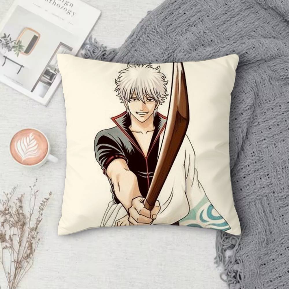 G-Gintama Anime Double-Sided Printed Square Pillow Cover Decorative Cushion Cover For Sofa Bedroom Bedside