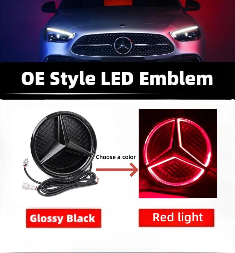 Автомобильная наклейка Горячая 2026 Новая Для Benz Звездный Эмблема на Переднюю Решетку для Автомобиля Белый, Синий и Светодиодная Подсветка Логотипа для Mercedes Benz W20