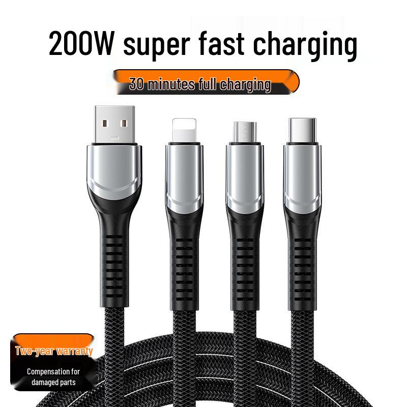 Shun Wang Shun 240W 3-в-1 Плетеный кабель для передачи данных, Сверхбыстрое зарядное устройство 6A для устройств Apple и Huawei