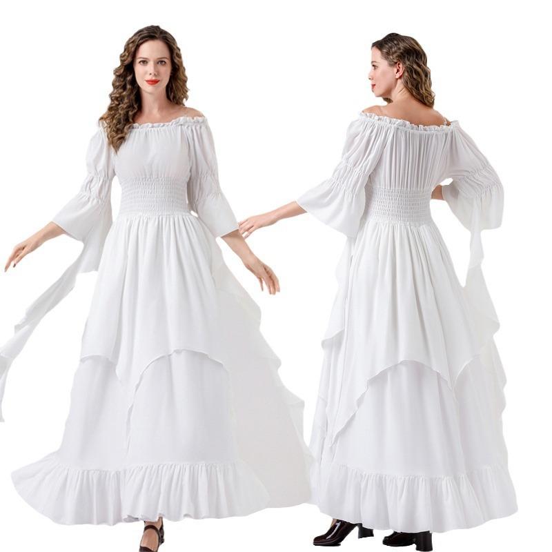 Хэллоуин новое средневековое ретро платье-костюм с великолепным рукавом-рогом, многоцветное