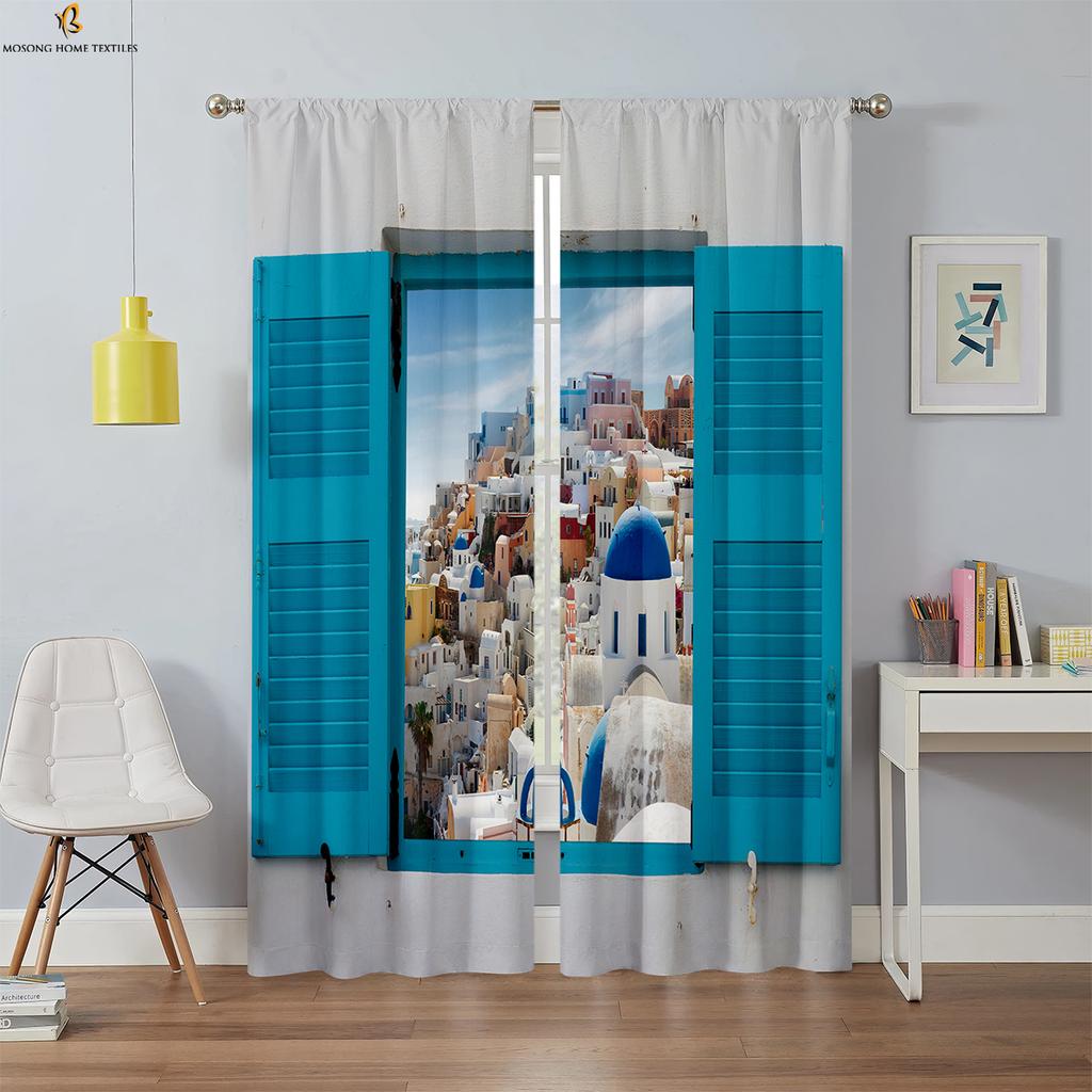 3D-печатные шторы с морским пейзажем за окном 100% полиэфирное волокно спальня гостиная кабинет декоративные шторы