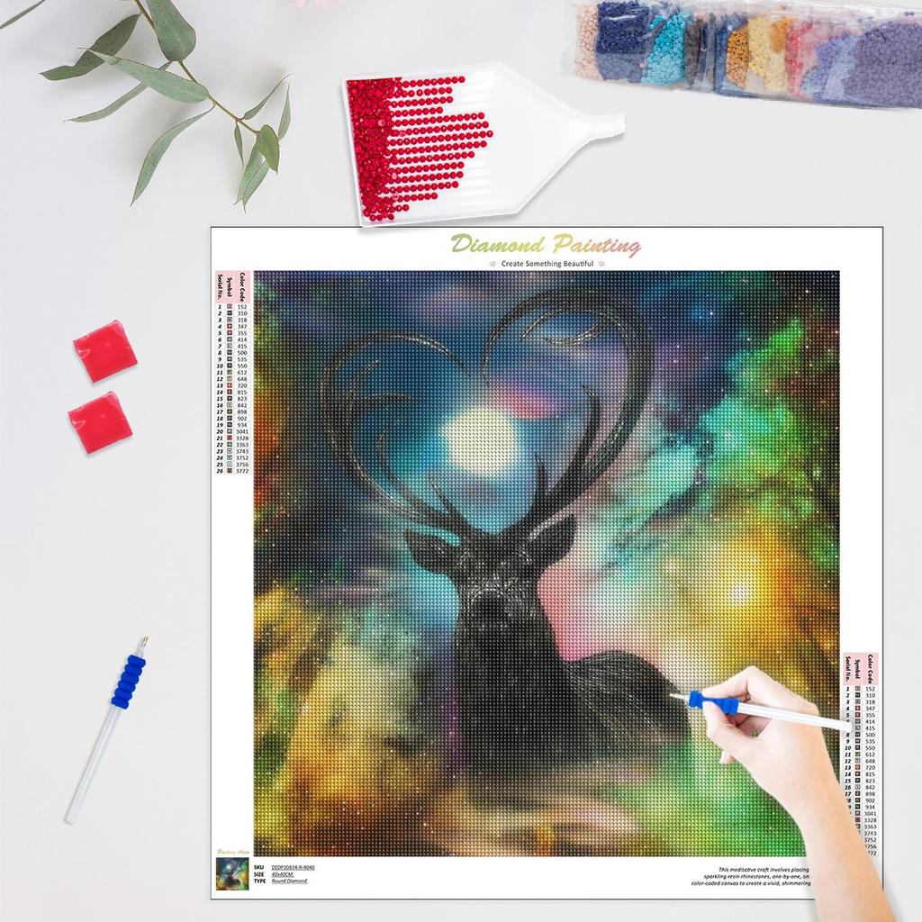 5D DIY Full Round Diamond Painting Deer Embroidery Animal Picture Rhinestones Mosaic Decoration 40x40cm/16x16inch