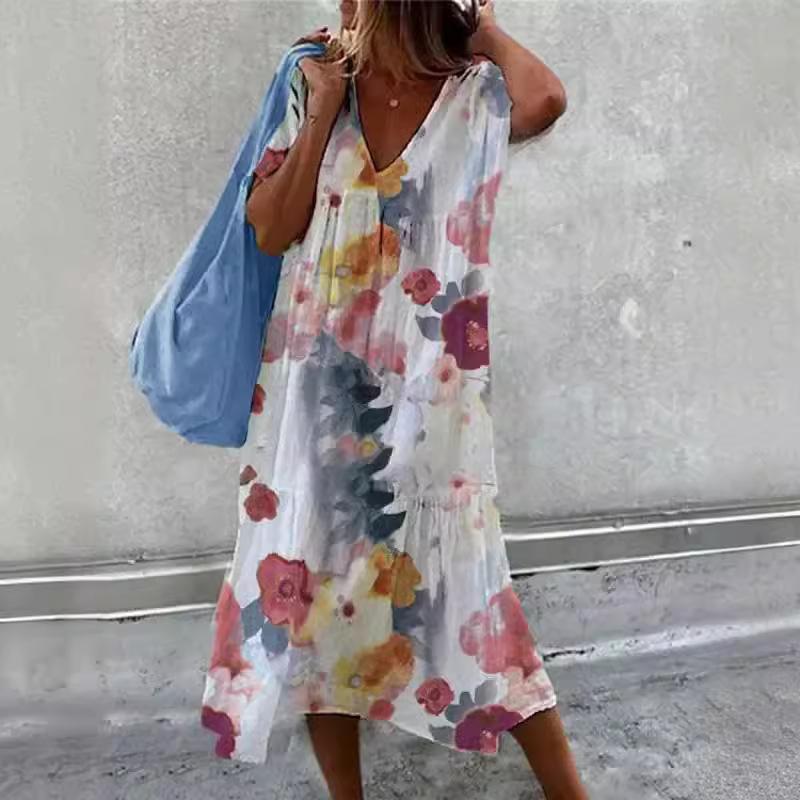 Весна и лето Новое женское платье без рукавов с V-образным вырезом, раздельное по цвету, повседневное пригородное платье средней и длинной длины