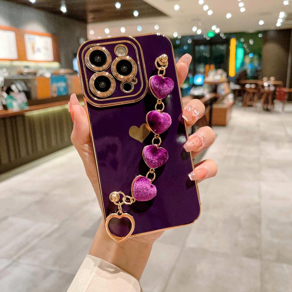 Для iphone15 Promax чехол для мобильного телефона с покрытием Love плюшевый браслет 14Promax защитный чехол 13 против падения
