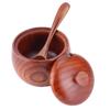 Wooden Salt Box with Lid Spoon Vintage Spice Jar Seasoning Container Cooking Utensil